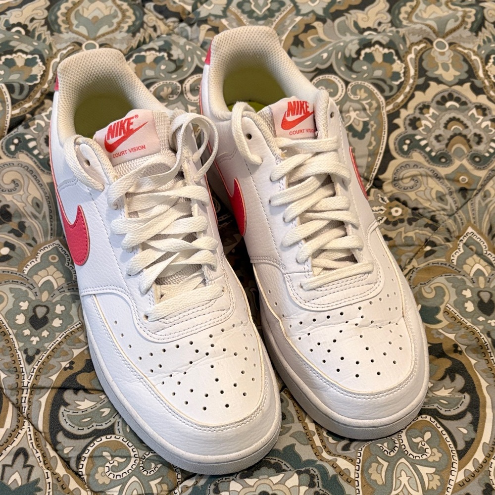 Nike White Sneakers with Pink Accents
